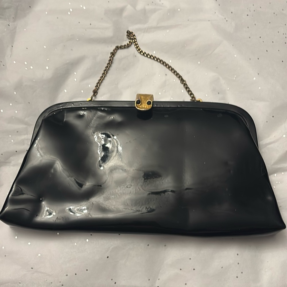 Vintage Black Patent Leather  Clutchh